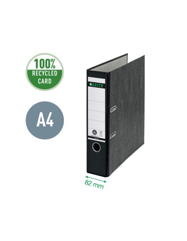 Archivador de palanca leitz co2 neutral carton jaspeado 180 din a4 lomo 80 mm negro