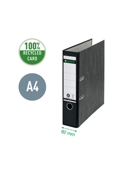 Archivador de palanca leitz co2 neutral carton jaspeado 180 din a4 lomo 80 mm negro