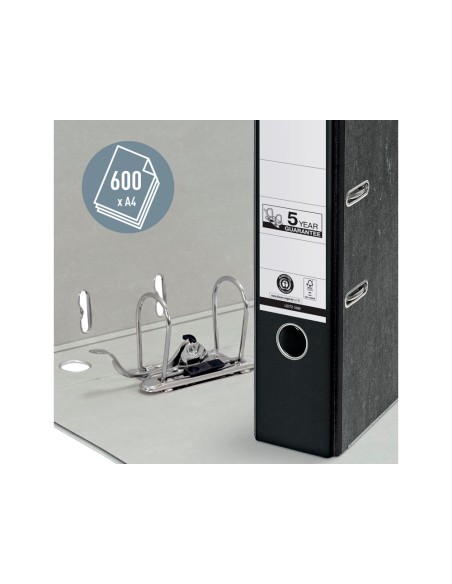 Archivador de palanca leitz co2 neutral carton jaspeado 180 din a4 lomo 80 mm negro