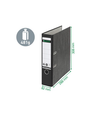 Archivador de palanca leitz co2 neutral carton jaspeado 180 din a4 lomo 80 mm negro