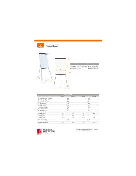Pizarra caballete nobo basic magnetica lacada con tripode 680x1840x680 mm