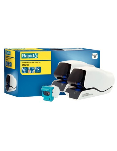 Grapadora rapid electrica 5025e capacidad 25 hojas color blanco usa grapas 5025e