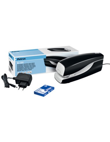 Grapadora petrus electrica e 120 contactless negro capacidad 20 hojas usa grapas 22 6 24 6 y 26 6