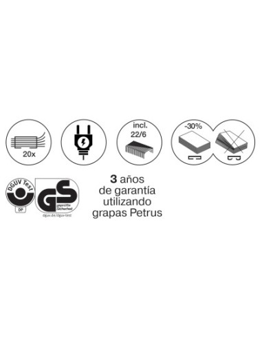 Grapadora petrus electrica e 120 contactless negro capacidad 20 hojas usa grapas 22 6 24 6 y 26 6