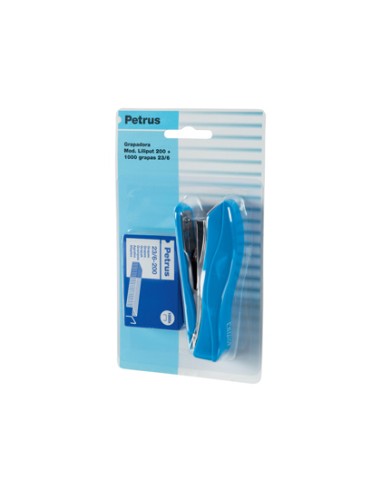 Grapadora petrus liliput 200 capacidad 12 hojas 1 caja grapas 23 6 colores surtidos