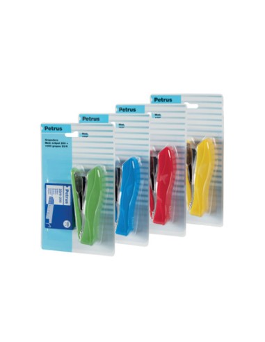 Grapadora petrus liliput 200 capacidad 12 hojas 1 caja grapas 23 6 colores surtidos