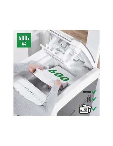 Destructora de documentos leitz iq auto office pro 600 capacidad de corte 600 hojas destruye grapas y clips
