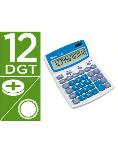 Calculadora ibico 212x sobremesa 12 digitos color blanco azul 140x32x190 mm