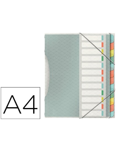 Carpeta esselte clasificadora colour ice polipropileno din a4 color transparente 12 separadores colores cierre