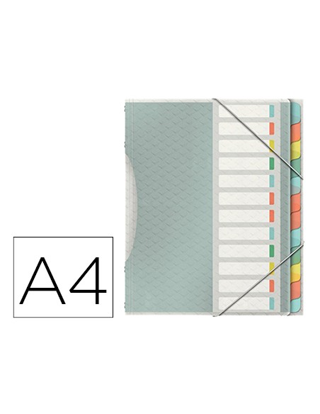 Carpeta esselte clasificadora colour ice polipropileno din a4 color transparente 12 separadores colores cierre