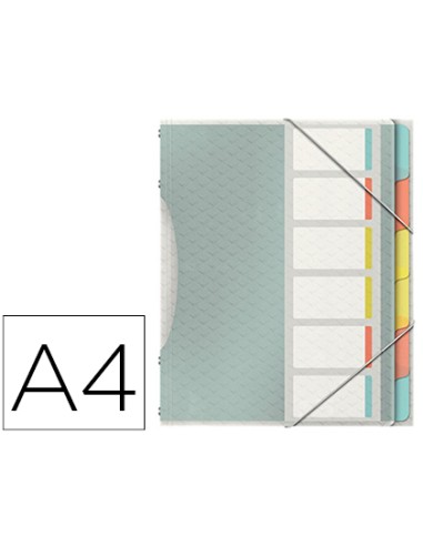 Carpeta esselte clasificadora colour ice polipropileno din a4 color transparente 6 separadores colores cierre