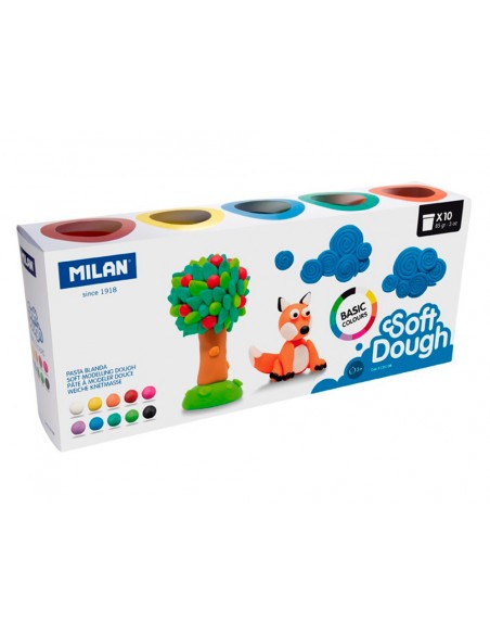 Pasta milan para modelar soft dough basic 85 g caja de 10 botes colores surtidos