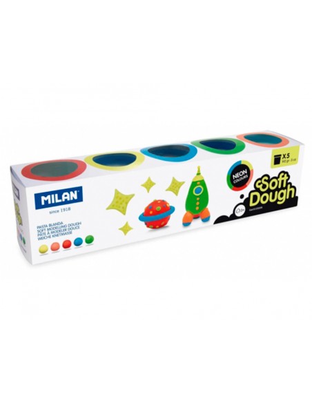 Pasta milan para modelar soft dough neon caja de 5 botes colores surtidos 142 g