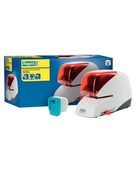 Grapadora electrica rapid 5050e capacidad 50 hojas usa casette grapas 5050e color plata naranja Grapadora electrica rapid 5050e capacidad 50 hojas usa casette grapas 5050e color plata naranja