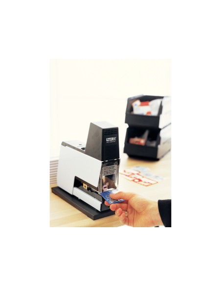 Grapadora electrica rapid 105e capacidad 50 hojas usa grapas 66 6 8 mm color blanco negro