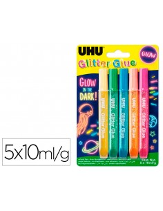 Purpurina pegamento uhu glitter glow lavable blister de 5 unidades 10 ml