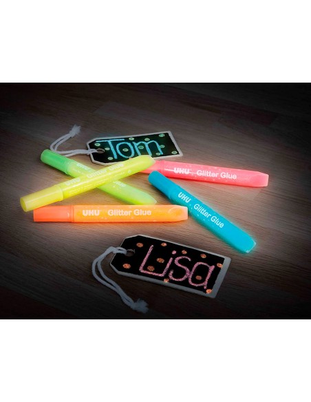 Purpurina pegamento uhu glitter glow lavable blister de 5 unidades 10 ml