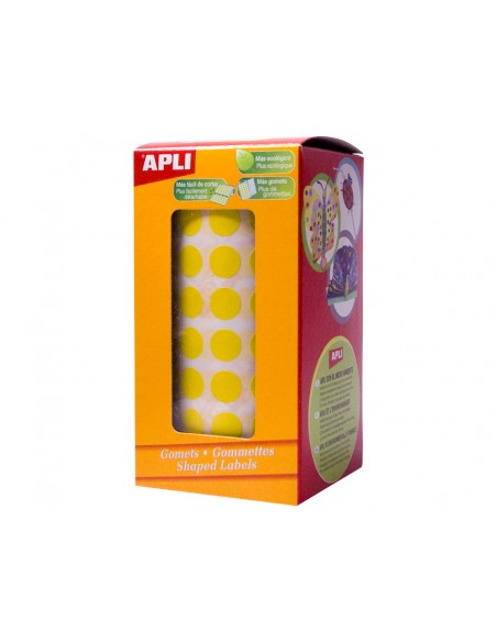 Gomets autoadhesivos circulares 20 mm amarillo en rollo