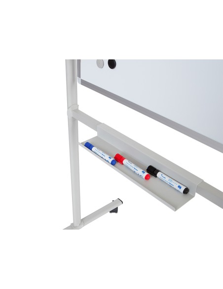 Pizarra blanca rocada volteable doble cara acero lacado magnetico con bandejas accesorios150x180 cm