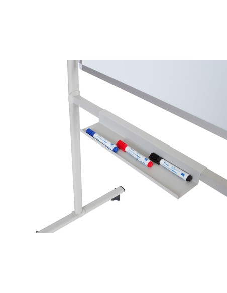 Pizarra blanca rocada volteable doble cara acero lacado magnetico con bandejas accesorios 150x120 cm
