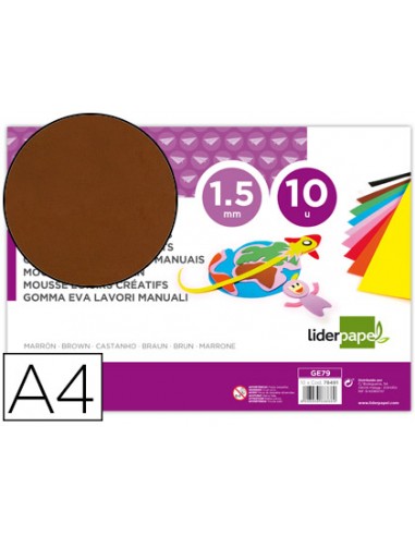 Goma eva liderpapel din a4 60g m2 espesor 15mm marron paquete de 10 hojas