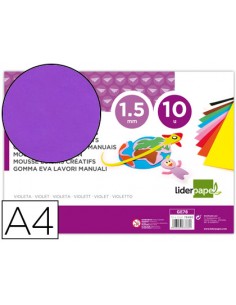 Goma eva liderpapel din a4 60g m2 espesor 15mm violeta paquete de 10 hojas