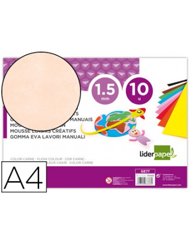 Goma eva liderpapel din a4 60g m2 espesor 15mm carne paquete de 10 hojas