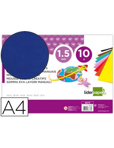 Goma eva liderpapel din a4 60g m2 espesor 15mm azul paquete de 10 hojas