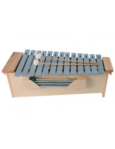Metalofono amaya c2 a3 con placas intercambiables y baquetas en madera de pino 90x30x40 mm