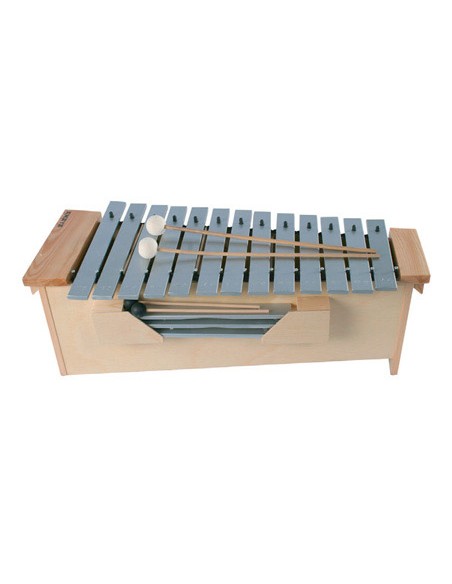 Metalofono amaya c2 a3 con placas intercambiables y baquetas en madera de pino 90x30x40 mm
