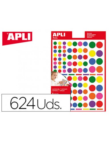 Gomets apli autoadhesivo circulo multicolor blister de 624 unidades surtidas