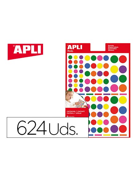 Gomets apli autoadhesivo circulo multicolor blister de 624 unidades surtidas