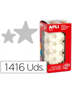 Gomets autoadhesivos estrellas grandes plata en rollo con 1416 unidades