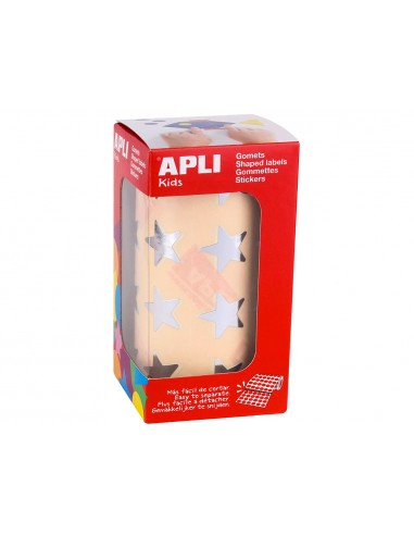 Gomets autoadhesivos estrellas grandes plata en rollo con 1416 unidades