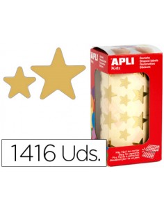 Gomets autoadhesivos estrellas grandes oro en rollo con 1416 unidades