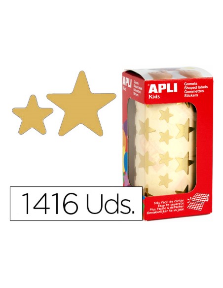 Gomets autoadhesivos estrellas grandes oro en rollo con 1416 unidades