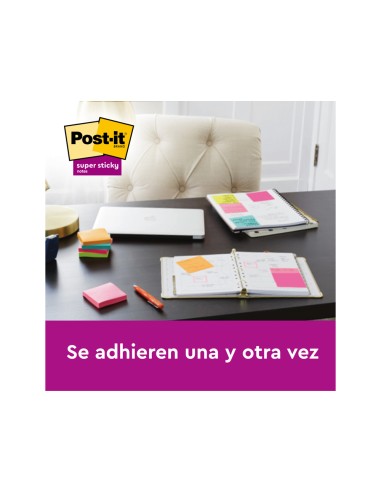 Bloc de notas adhesivas quita y pon post it super sticky carnival 100 pefc 76x127 mm pack de 6 blocs colores