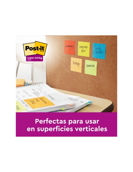 Bloc de notas adhesivas quita y pon post it super sticky carnival 100 pefc 76x127 mm pack de 6 blocs colores