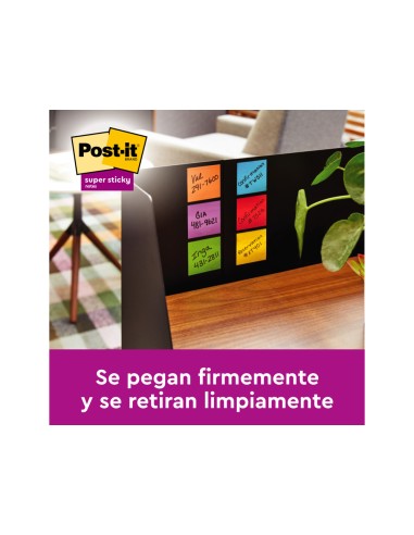 Bloc de notas adhesivas quita y pon post it super sticky carnival 100 pefc 76x127 mm pack de 6 blocs colores