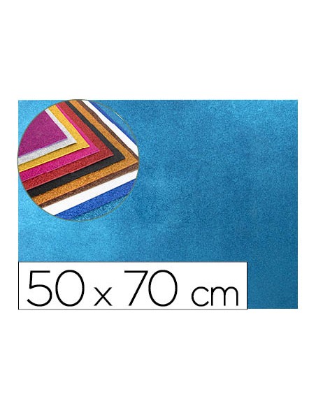 Goma eva con purpurina liderpapel 50x70cm 60g m2 espesor 2mm azul claro