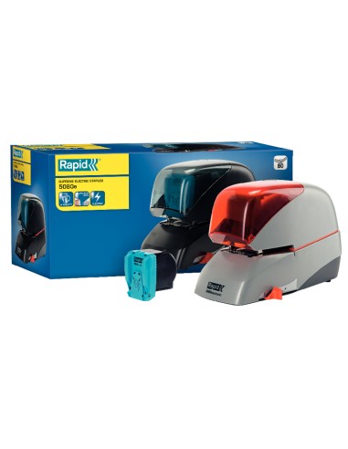 Grapadora rapid 5080e electrica blanco negro capacidad 80 hojas usa grapas casete 5080