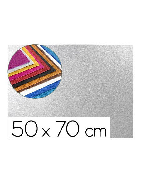 Goma eva con purpurina liderpapel 50x70cm 60g m2 espesor 2mm plata