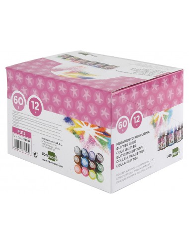 Purpurina pegamento liderpapel fantasia colores metalicos surtidos bote de 60 gr