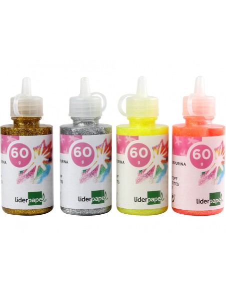 Purpurina pegamento liderpapel fantasia colores metalicos surtidos bote de 60 gr