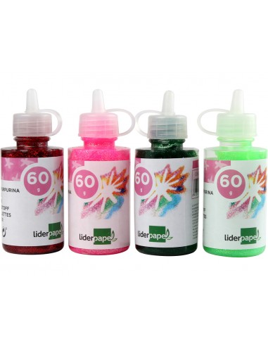Purpurina pegamento liderpapel fantasia colores metalicos surtidos bote de 60 gr