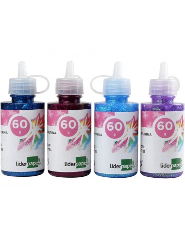 Purpurina pegamento liderpapel fantasia colores metalicos surtidos bote de 60 gr