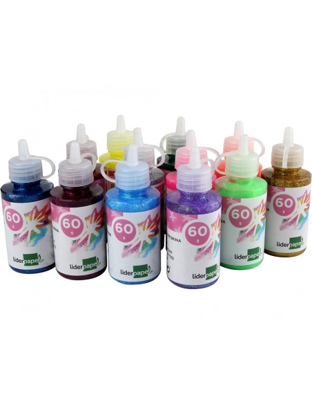 Purpurina pegamento liderpapel fantasia colores metalicos surtidos bote de 60 gr