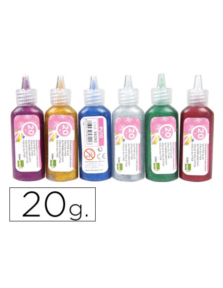 Purpurina pegamento liderpapel fantasia colores metalicos surtidos bote 20 gr