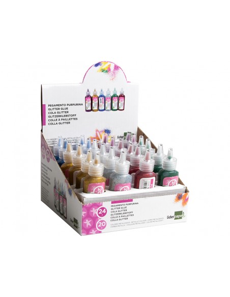 Purpurina pegamento liderpapel fantasia colores metalicos surtidos bote 20 gr