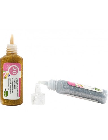 Purpurina pegamento liderpapel fantasia colores metalicos oro y plata bote de 20 gr